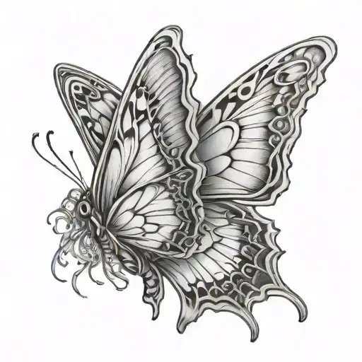Butterfly Wings Fine Line Drawing