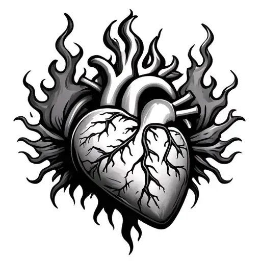 Medical Heart With Fire On Top And Roots On The Bottom