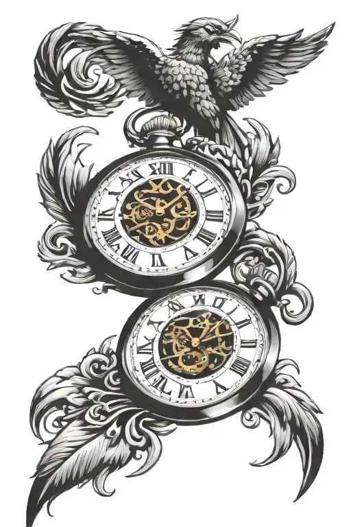 Broken Pocket Watch With Phoenix Rising