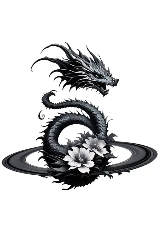 Dragon Flowers Intertwined Planets Orbiting