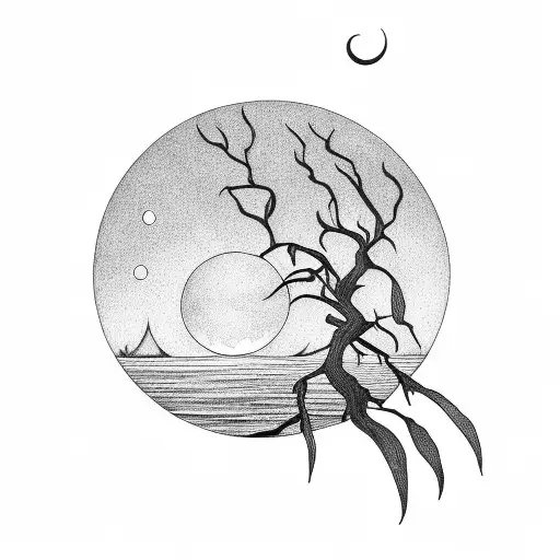 Willow Tree With Crescent Moon