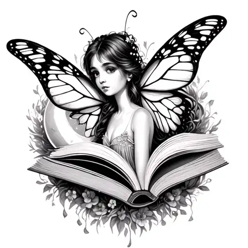 Butterfly Fairy With Open Book And Moon