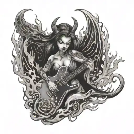 Princess Playing A Guitar On Fire Demon Style