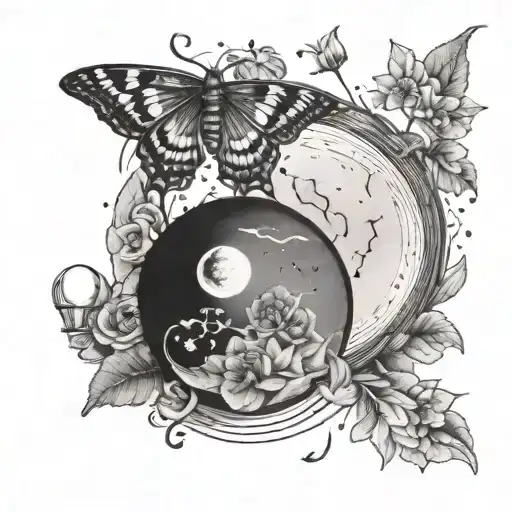 Two Moons With Some Flowers And Moth