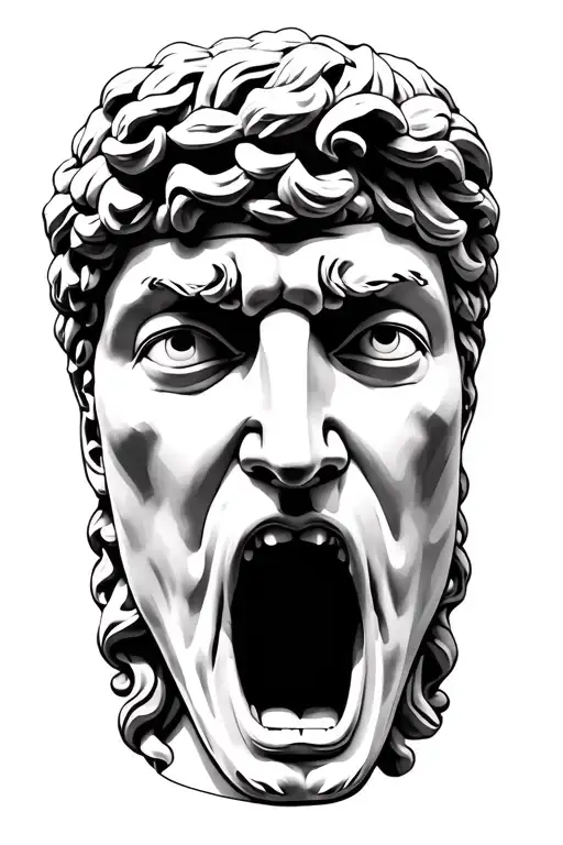 Greek Statue Face With Mouth Wide Open