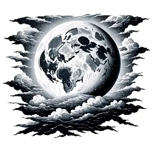 Full Moon With Psychedelic Clouds Around It Leading To Earth