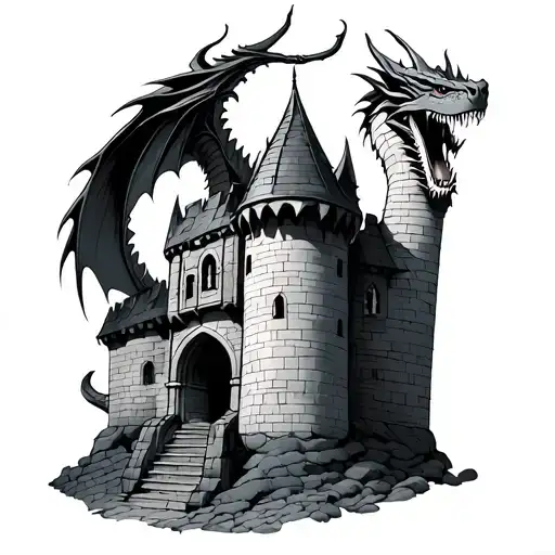 Medieval Castle Tower Wrapped With Dragon