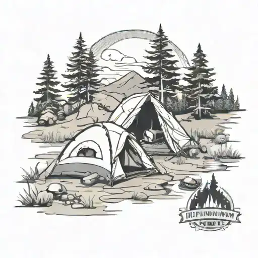 Camping Scene With Creek And The Name Raymond J Kasaba