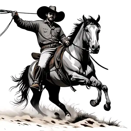 Cowboy Riding A Horse With A Lasso