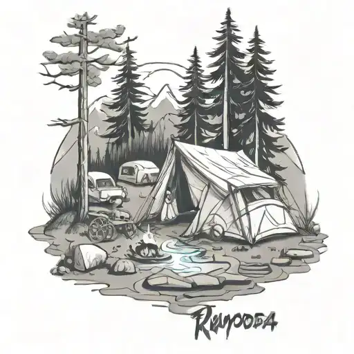 Camping Scene With Creek And The Name Raymond J Kasaba In The Scene