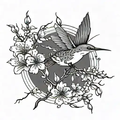 Cherry Blossoms And Hummingbird