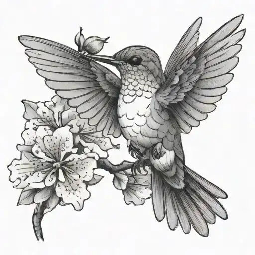 A Hummingbird Who Is Victorious He Holds Cherry Blossom Flowers