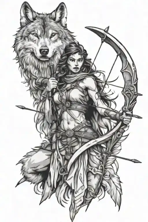 Wolf Huntress Holding Bow And Arrow