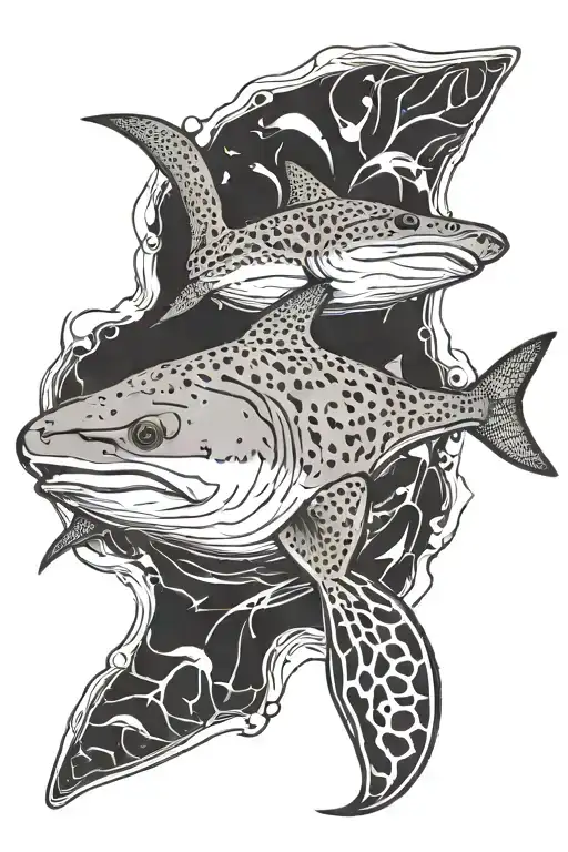 Zebra Shark With Cow Nose Stingrays Swimming Around