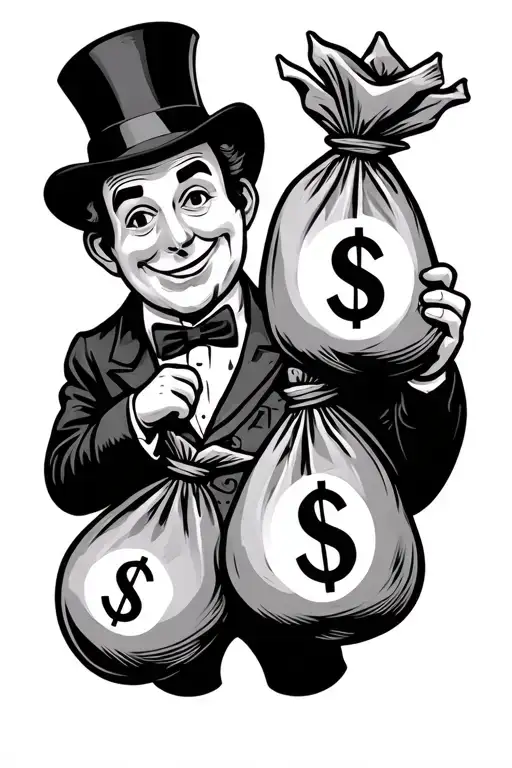 Monopoly Man Holding Money Bags