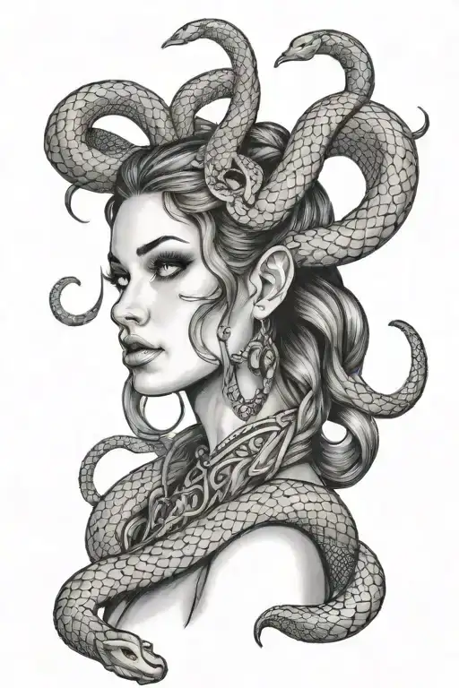 Beautiful Woman With Horns And Snake