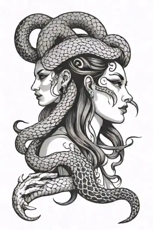 Beautiful Woman With Goat Horns And Snake