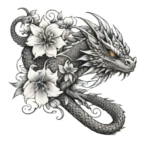 Water Dragon And Flowers