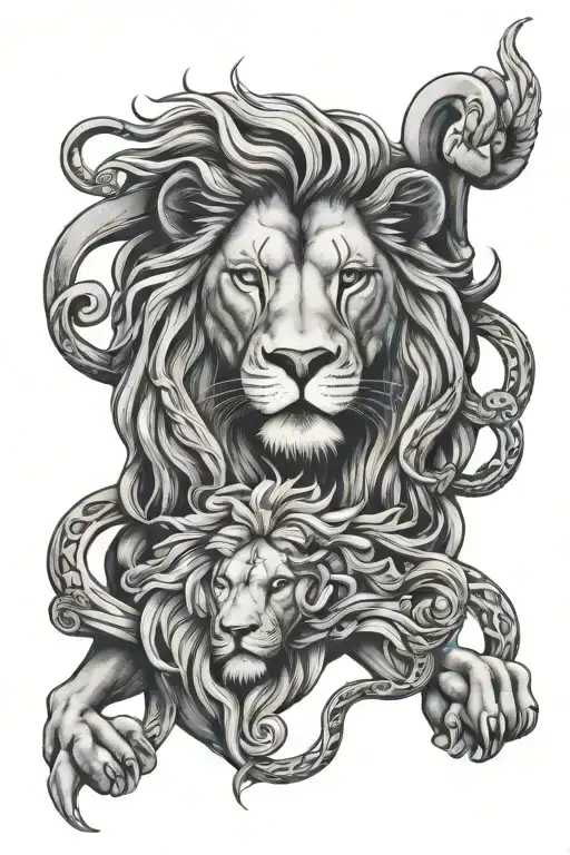 Leo Sign Intertwined With A Lion