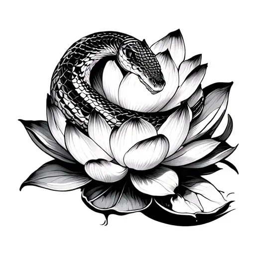 Snake Wrapped On Lotus Flower