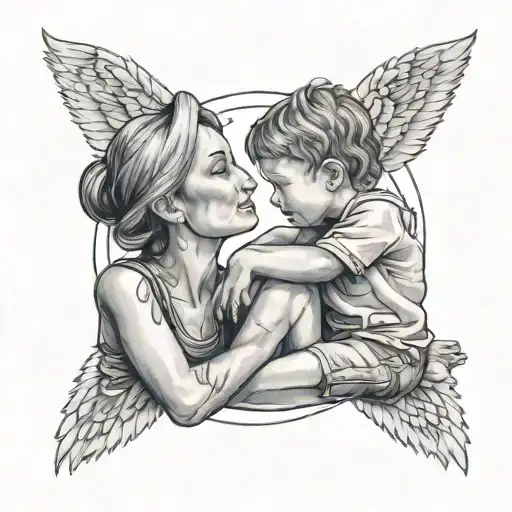 Mother And Son Sitting Looking Up At Heavens