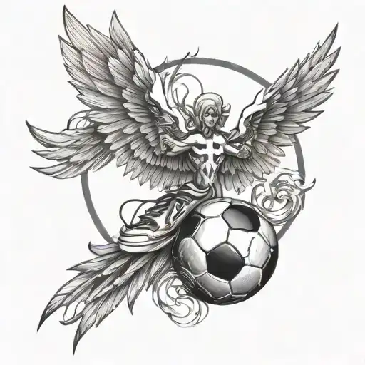 Cross And Soccer Ball And Angelic Wing Attached