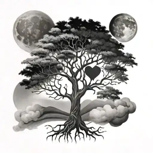 Tree And Human And Heart And Moon