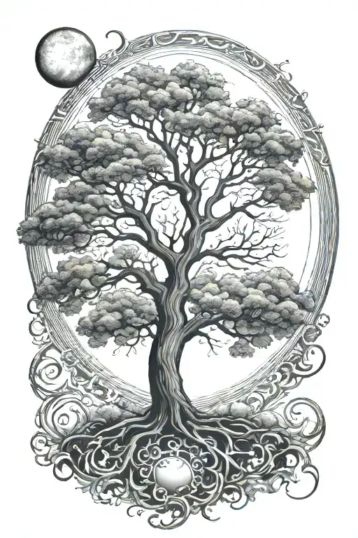 Tree And Human And Heart And Moon