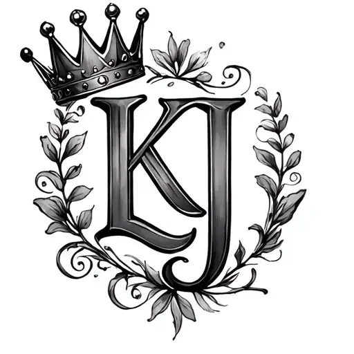 Letters K And J With A Princess Crown