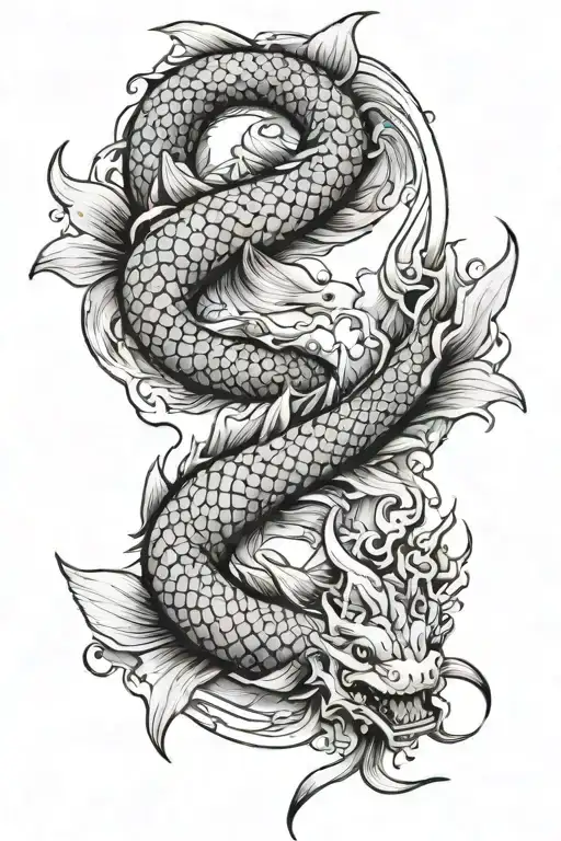 A Koi Fish And A Dragon Intertwined