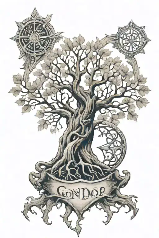 Tree Of Gondor Intertwined With Boramer's Shield