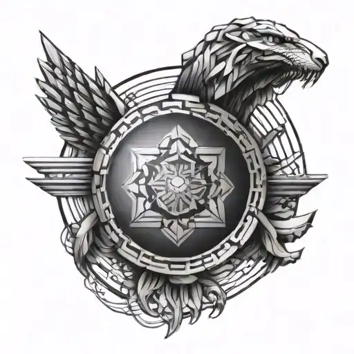 Half Circle With 3D Geometric Shapes On Pectoral Muscle And Arm