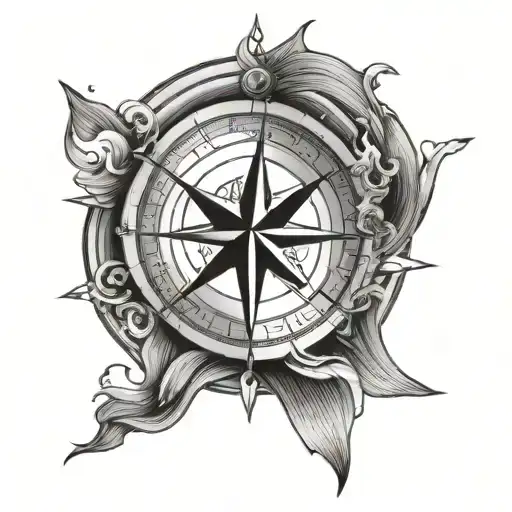 Nautical Compass With Waves