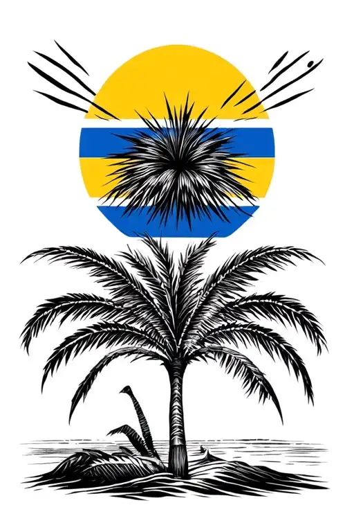 Barbados Flag With Sunrise And Sunset