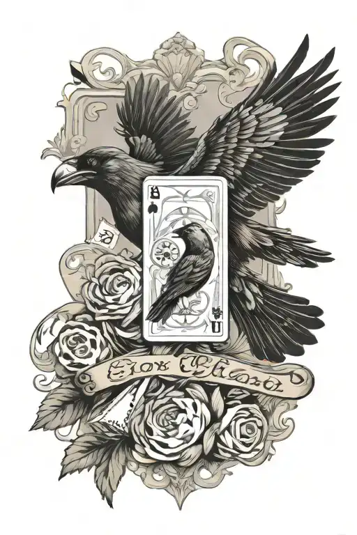 Western Half Sleeve With Playing Cards And A Crow