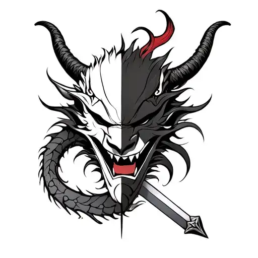 Half Hannya Mask With Dragon And Sword