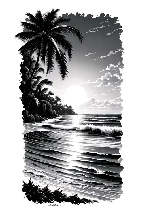 Ocean With Sunset No Sky Water Goes To Beach And Add Something With Travel