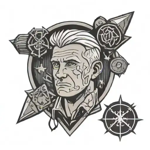 Vault Boy With Witcher Medallion Cross And Aquarius Zodiac