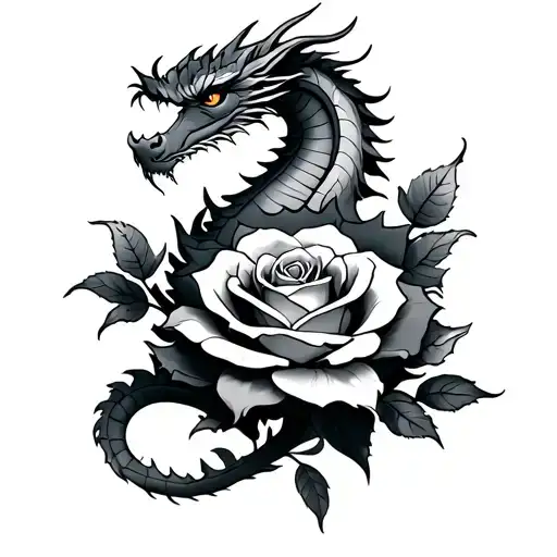 Dragon Around A Tattoo Rose
