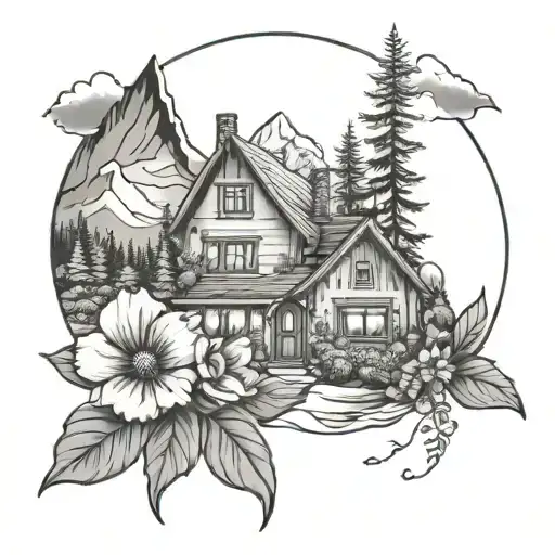 Cottage Core Dainty Female Nature With Mountains And Flowers