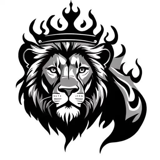 A Lion With A Crown And Mainw Made Of Fire Flames
