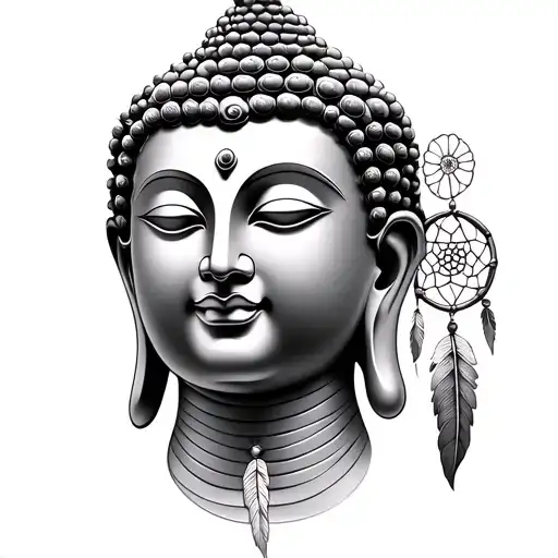 Buddha Head With Small Dream Catcher Entangled