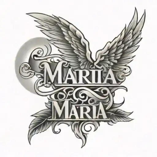 The Name Maria In Continuous Letters With Wings And A Ring Of Light Above