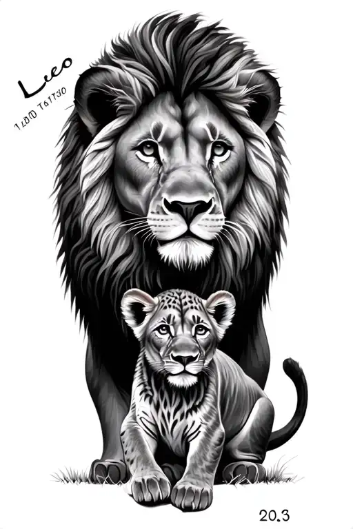 Lion And Cub With Time And Date And Name Leo