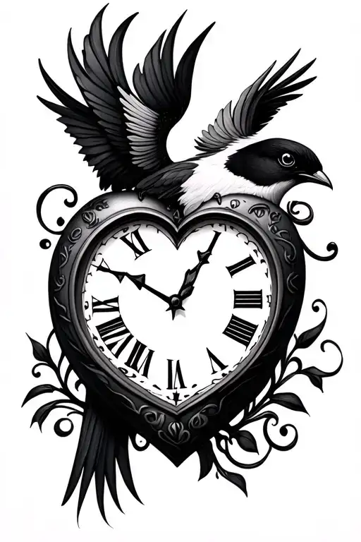 Clock Heart Bird