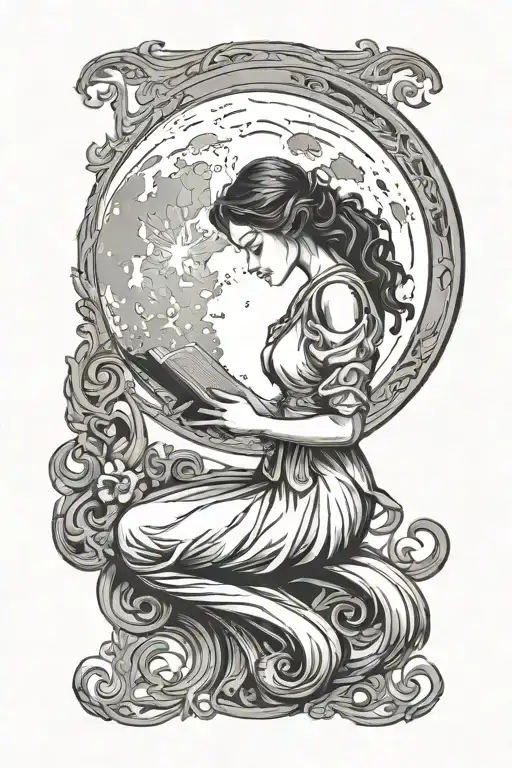 Silhouette Of Woman Reading In The Moon