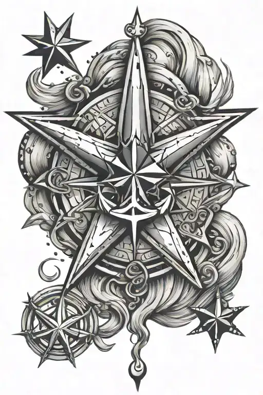 North Star Nautical Star With More Three Stars And An Anchor Simple Design