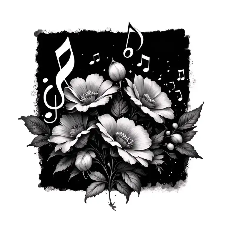 Flowers And Music Notes Floating