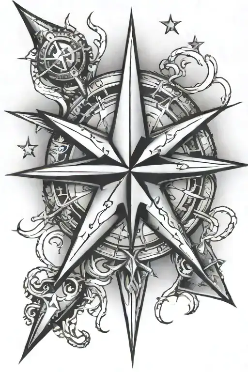 North Star Nautical Star With More Three Stars And An Anchor Simple Design