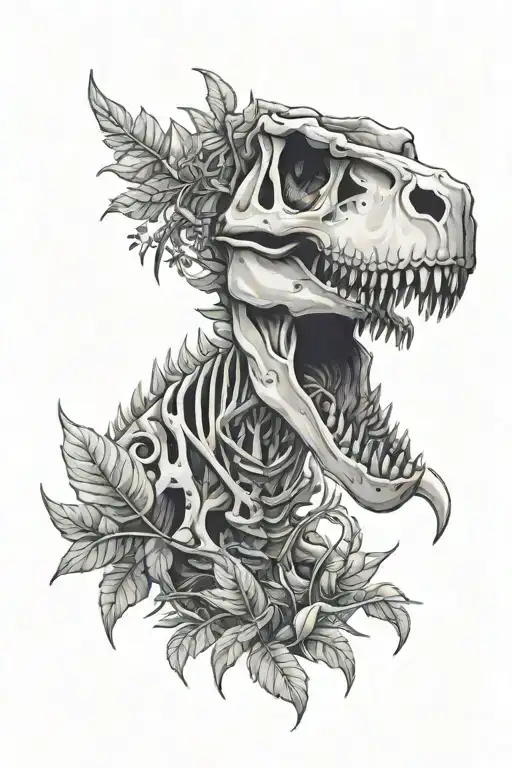 Tyrannosaurus Rex Skeleton With Decoration Leaves